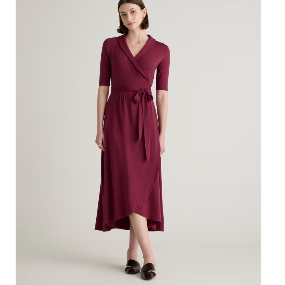 Quince Tencel Jersey Midi Wrap Dress, Wine color, Size Large